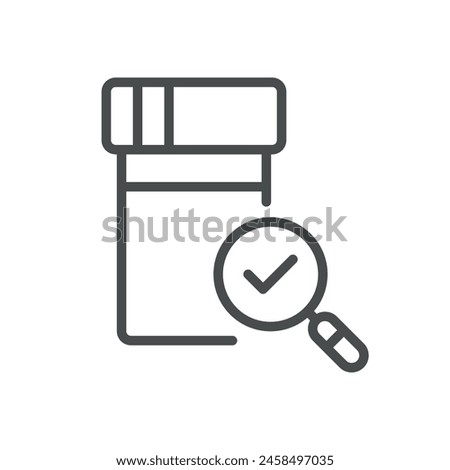 Urine Lab Test Results Icon. Line Vector Illustration of Urine Sample Jar with Check Mark, Symbolizing Test Completion and Health Diagnosis. Isolated Outline Sign.