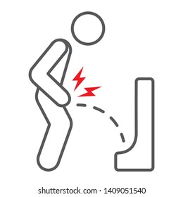 Urine pain thin line icon, body and painful, bladder ache sign, vector graphics, a linear pattern on a white background, eps 10.