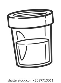 Urine sample container black-and-white doodle
