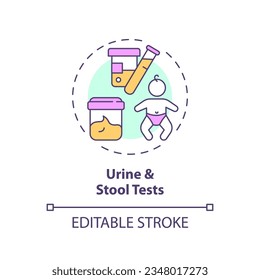 Urine and stool tests concept icon. Kidney function. Medical examination. Healthy baby. Pediatric healthcare abstract idea thin line illustration. Isolated outline drawing. Editable stroke