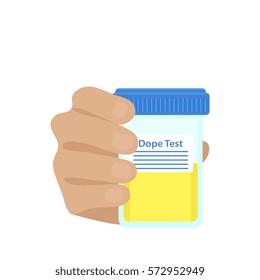 A urine test for doping in the hand. Medical examination. Vector illustration. Flat design