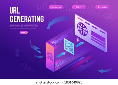 Url Code Generating By Qr Code, Access To The Website By Scanning Tag, Mobile Application For Smartphone, 3d Isometric Vector Illustration