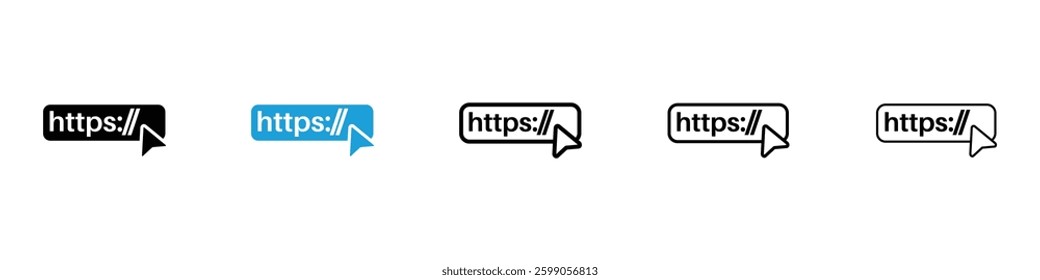 Url icons vector illustrations in black and blue colors for web and ui designs