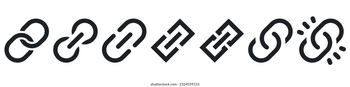 Kit de iconos de vínculo URL. Icono de cadena Internet. Ilustración del vector EPS10, fondo transparente