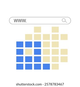 URL Link With Search Bar In Flat Vector Illustration Symbolizing Website Navigation, Internet Browsing, And Online Connectivity, Isolated On White Background.