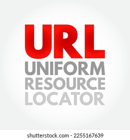 URL - Uniform Resource Locator ist ein eindeutiger Identifikator, der verwendet wird, um eine Ressource im Internet zu finden, mit Akronym-Text-Konzept-Hintergrund
