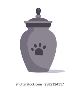 Urn with the ashes cartoon vector illustration. Urn with the ashes of domestic animal