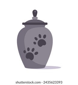 Urn with the ashes cartoon vector illustration. Urn with the ashes of domestic animal.