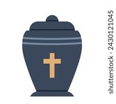 Urn for ashes. Cremation and funeral urn with dust. Burial and dead people. Vector illustration