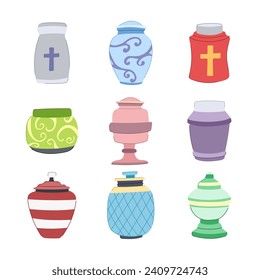 urn ashes set cartoon. burial service, cremation death, dead cemetery urn ashes sign. isolated symbol vector illustration