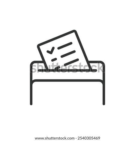 Urn with bulletin, icon in line design. Urn, bulletin, ballot, election, voting, cast, secure on white background vector. Urn with bulletin editable stroke icon