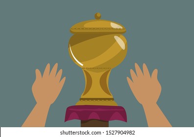 An urn, cup or chalice is placed on a furniture. Editable Clip Art.