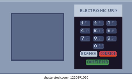 Urn electronics. Pixel art style. Buttons electoral urn translations. Vector illustration.