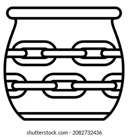 An urn made of clay or glass with a chain-shaped design. Vase, amphora to create a unique interior. Vector icon, outline, isolated. Editable stroke.