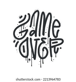 Urnab graffiti GAME OVER text sprayed in white over black. Grunge texture text for merch design for gamers. Vector hand drawn illustration