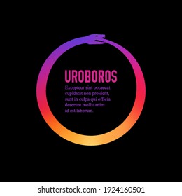 Uroboros. Ouroboros. Ancient Symbol. The Snake Eats Its Tail. Infinity. Round Circle Frame. Flat Vector Illustration Isolated On Black Background.