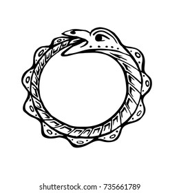 Uroboros. The snake eats its own tail. Eternity or infinity Magic symbol. Mythology and snakes, vector illustration