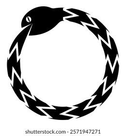 Uroboros Zhulong snake eating own tail coiled in ring Ouroboros serpent icon black color vector illustration image flat style