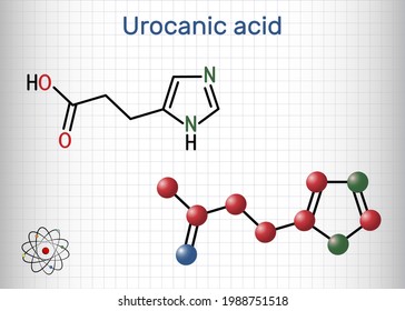 Urocanic acid molecule. It is intermediate product in the metabolism of histidine. Sheet of paper in a cage.  Vector illustration