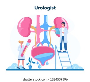 Urologist Concept. Idea Of Kidney And Bladder Treatment, Hospital Care. Kidney Examination Endoscopy, Partial Nephrectomy. Urology, Internal Human Organ. Vector Illustration In Cartoon Style