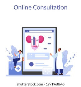 Urologist online service or platform. Idea of kidney and bladder examination and treatment. Online consultation. Vector flat illustration