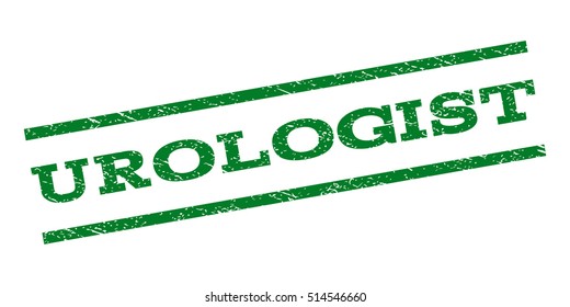 Urologist watermark stamp. Text caption between parallel lines with grunge design style. Rubber seal stamp with dust texture. Vector green color ink imprint on a white background.