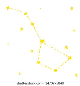 Ursa Magor / Great Bear constellation with stars in yellow color in dudles hand drawn style. 