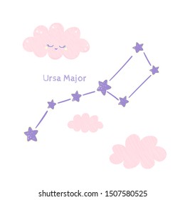 Ursa major. Big Bear constellation in the night starry sky. Vector illustration