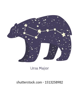 Ursa major. Big bear constellation in the night starry sky. Vector illustration