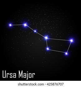 Ursa Major Constellation with Beautiful Bright Stars on the Background of Cosmic Sky Vector Illustration EPS10