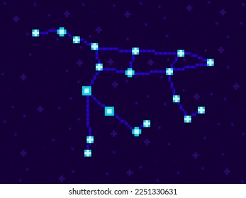 Ursa Major constellation in pixel art style. 8-bit stars in the night sky in retro video game style. Cluster of stars and galaxies. Design for applications, banners and posters. Vector illustration