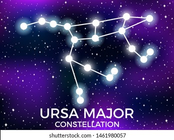 Ursa Major constellation. Starry night sky. Zodiac sign. Cluster of stars and galaxies. Deep space. Vector illustration