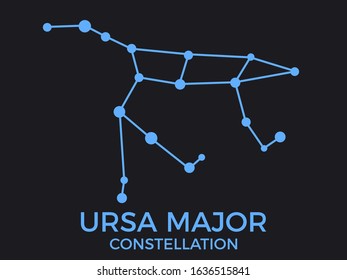 Ursa Major constellation. Stars in the night sky. Cluster of stars and galaxies. Constellation of blue on a black background. Vector illustration