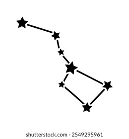 Constelação maior de Ursa, ícone vetorial. Mão desenhada simples contorno, estrelas no céu noturno. Grande urso, grande mergulhador. Símbolo de astronomia, astrologia, mágica. Rabiscar preto e branco para cartazes, imprimir