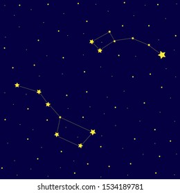 Ursa Major and Ursa Minor constellations. Great Bear and Little Bear.