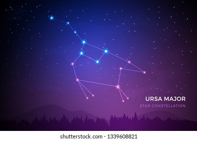 Ursa Major star constellation on the beautiful night sky vector illustration