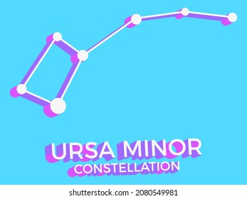 Ursa Minor constellation 3d symbol. Constellation icon in isometric style on blue background. Cluster of stars and galaxies. Vector illustration