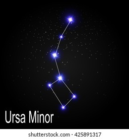 Ursa Minor Constellation with Beautiful Bright Stars on the Background of Cosmic Sky Vector Illustration EPS10