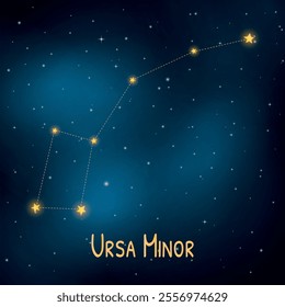 Ursa minor constellation illustration in night sky with starry background.