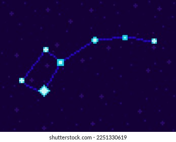 Ursa constelación menor en estilo de arte de píxeles. Estrellas de 8 bits en el cielo nocturno al estilo de videojuegos retro. Grupo de estrellas y galaxias. Diseño para aplicaciones, carteles y afiches. Ilustración del vector