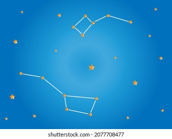 Ursa minor Constellations in outer space. Zodiac Sign Ursa minor constellation stars. Vector illustration.