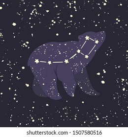 Ursa minor. Little Bear constellation in the night starry sky. Vector illustration