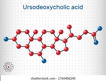 Ursodeoxycholic acid, ursodiol, UDCA molecule. It is used as cholagogue and choleretic in the treatment of cholelithiasis, biliary cholangitis. Sheet of paper in a cage. Vector illustration