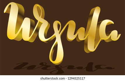 Ursula Woman's name gold shadow pattern Hand sketched lettering vector illustration EPS 10 Template as banner, card, design, print poster Typography wallpaper Modern calligraphy Drawn inspirational