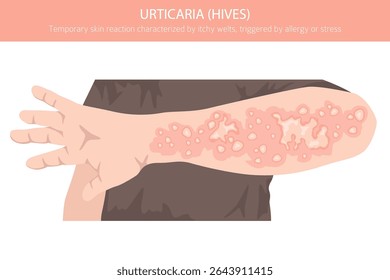 Urticária. Urticária. Doenças da pele. Design de infográfico médico. Ilustração vetorial