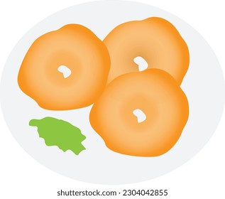 Urud dal vada vector illustration.Medu vada fried snacks of South India.