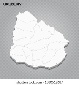 Uruguay 3d map with borders of regions. Vector illustration