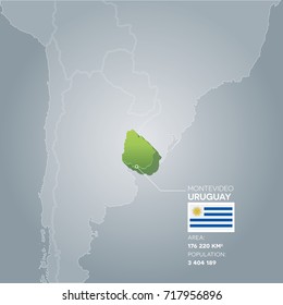 Uruguay 3d map with information of area and population of the country.