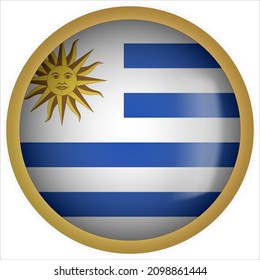 Uruguay 3D rounded Flag Button Icon with Gold Frame