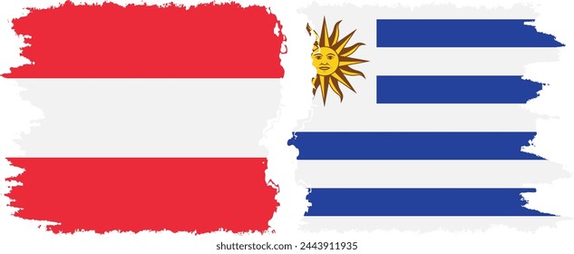 Uruguay und Österreich Grunge Flaggen Verbindung, Vektor